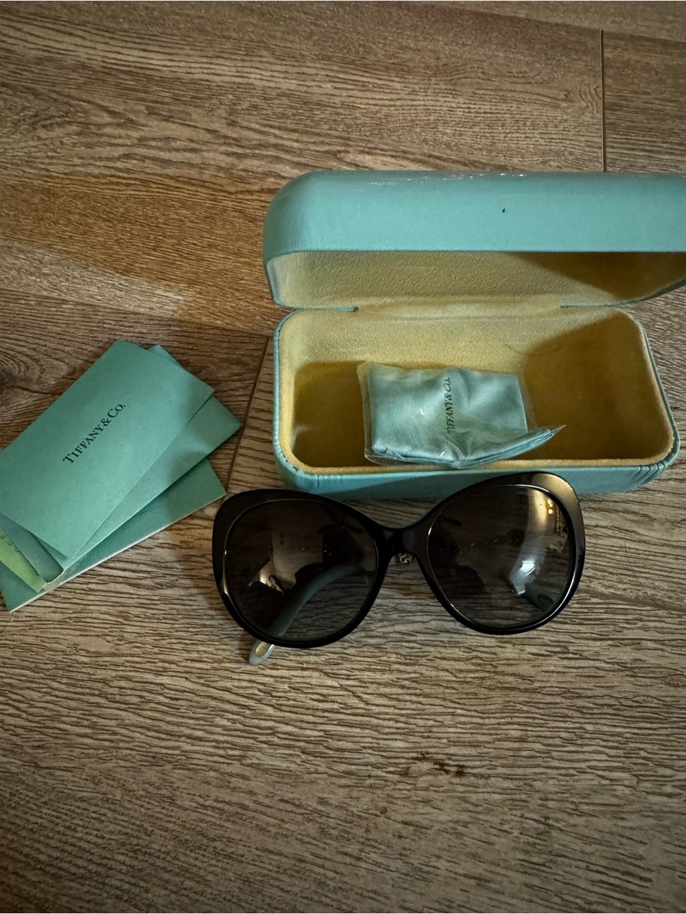Tiffany & Co. Black & Blue Women's Oversized Sunglasses with Rhinestone flowers